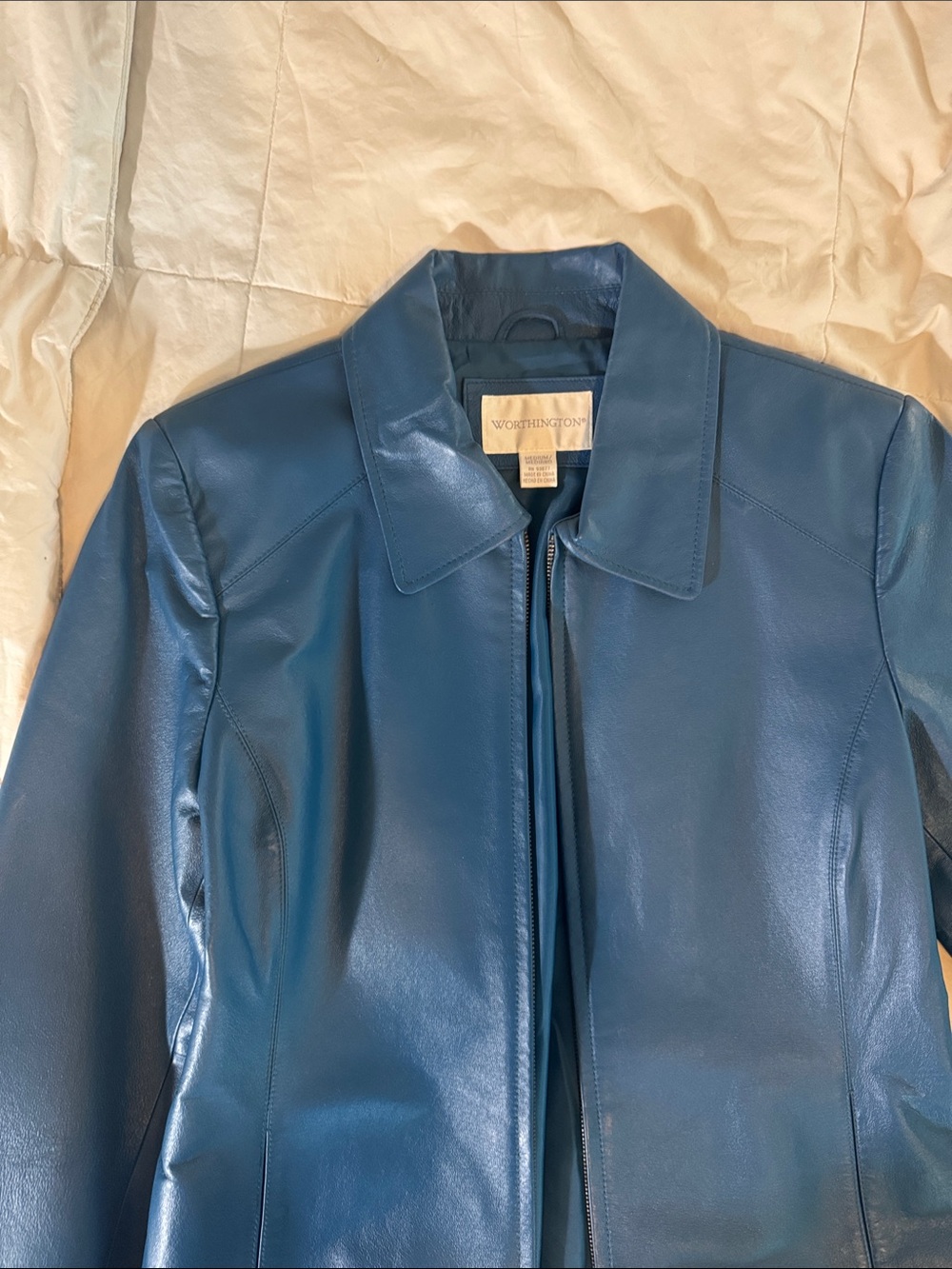 Worthington genuine leather Teal Blue Leather Zip-Front Jacket